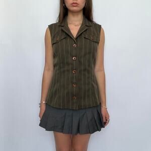 La Belle Green Pinstripe Fitted Vest